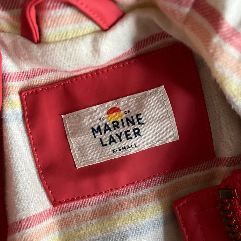 Marine Layer Red Hooded Lines Rain Jacket- Size XS - Picture 3 of 8